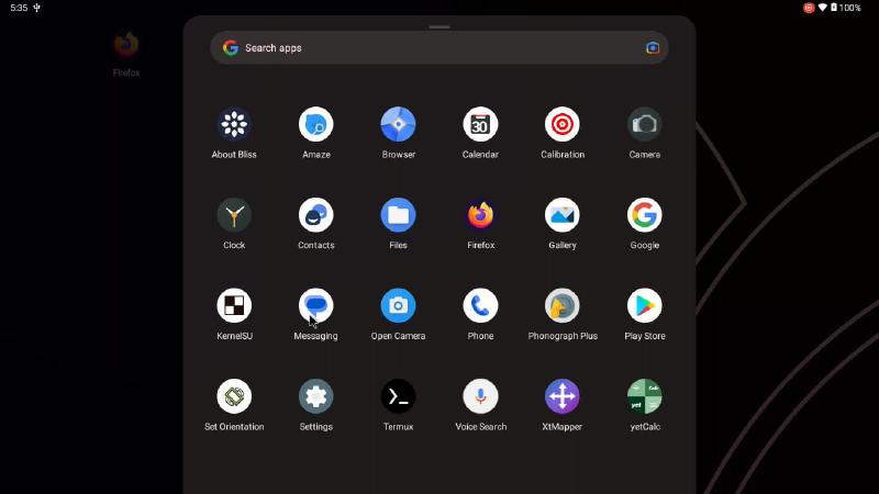 Bliss OS Android 14 running on a Linux PC after manual GRUB installation